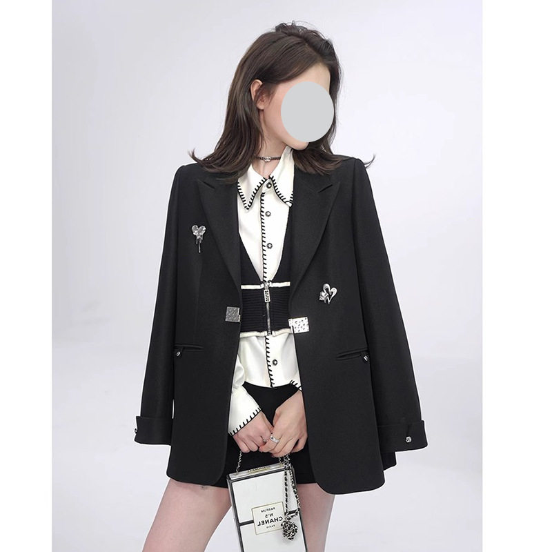 欧美秋冬复古休闲炸街chic西装宽松气质名媛小众设计高级感外套女