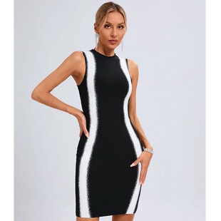 欧美礼服轻奢小众高端级气质名媛晚宴年会收腰显瘦包臀绷带连衣裙