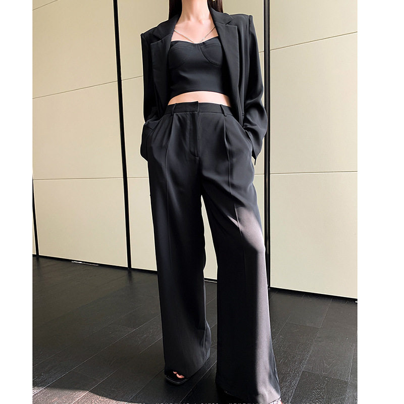 欧美秋冬复古休闲炸街chic西装气质名媛小众设计高级感长裤外套女