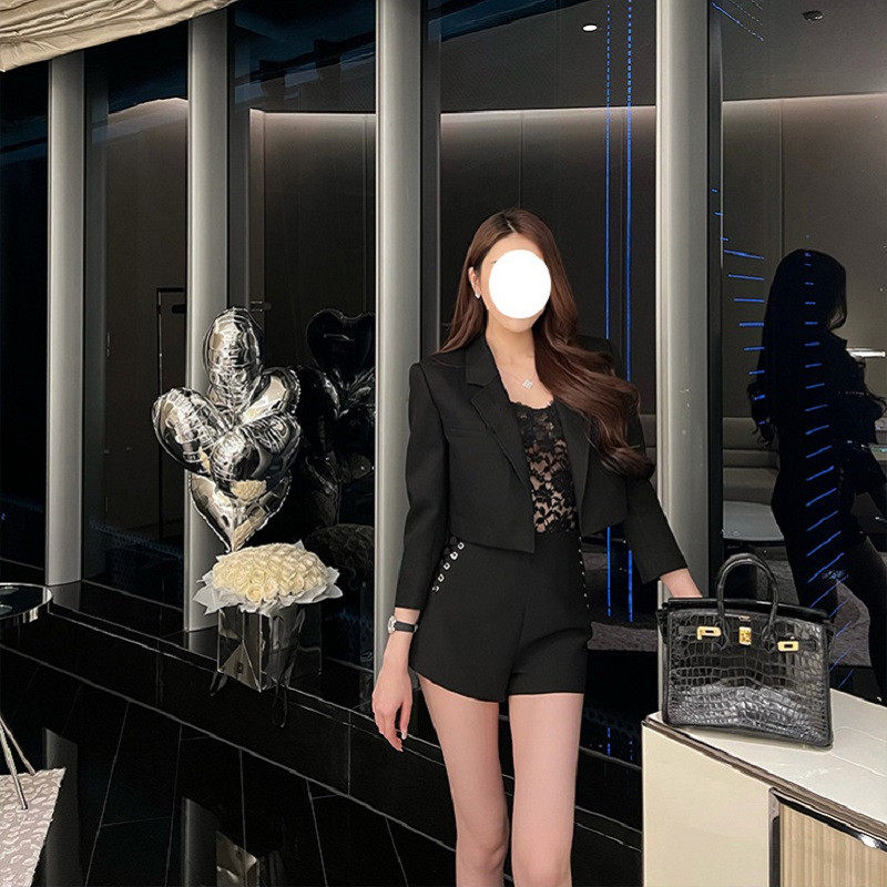 欧美秋冬复古休闲炸街chic西装气质名媛小众设计高级感短裤外套女