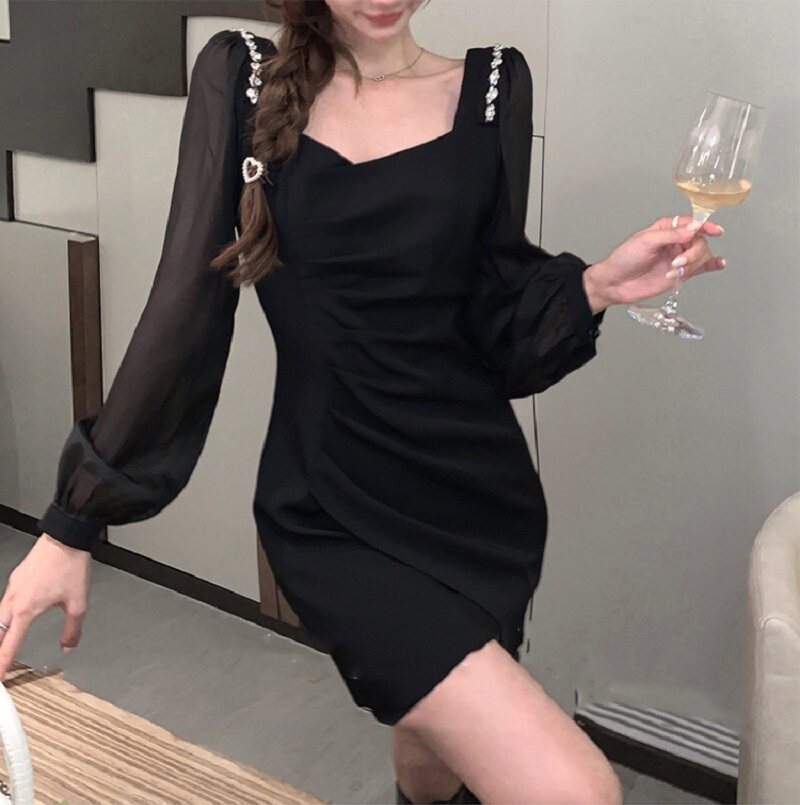 法式黑色礼服女轻奢小众高端级感名媛气质收腰显瘦包臀露背连衣裙