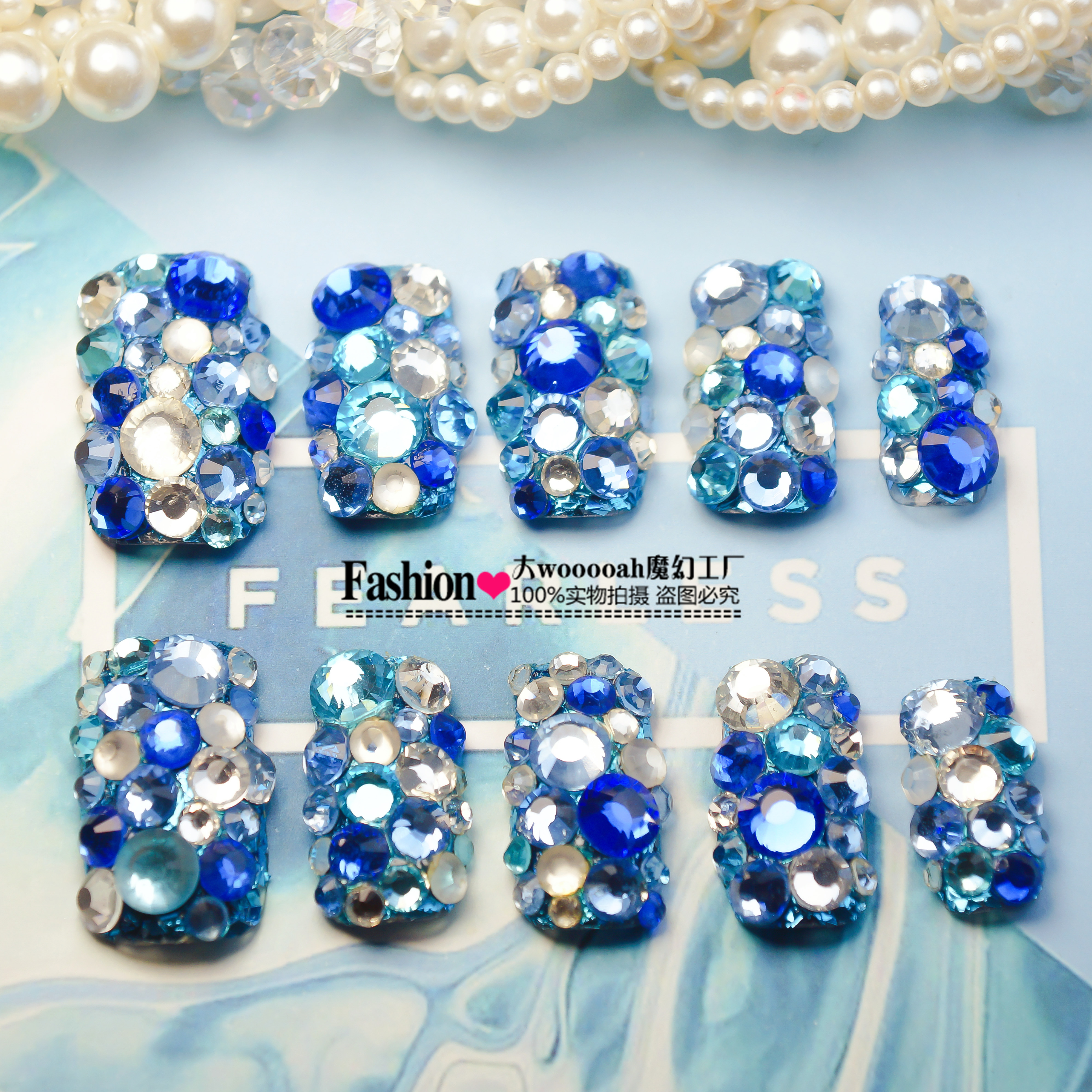 【蓝色水晶】轻奢2025新款手工穿戴甲成品法式显白超仙短方美甲