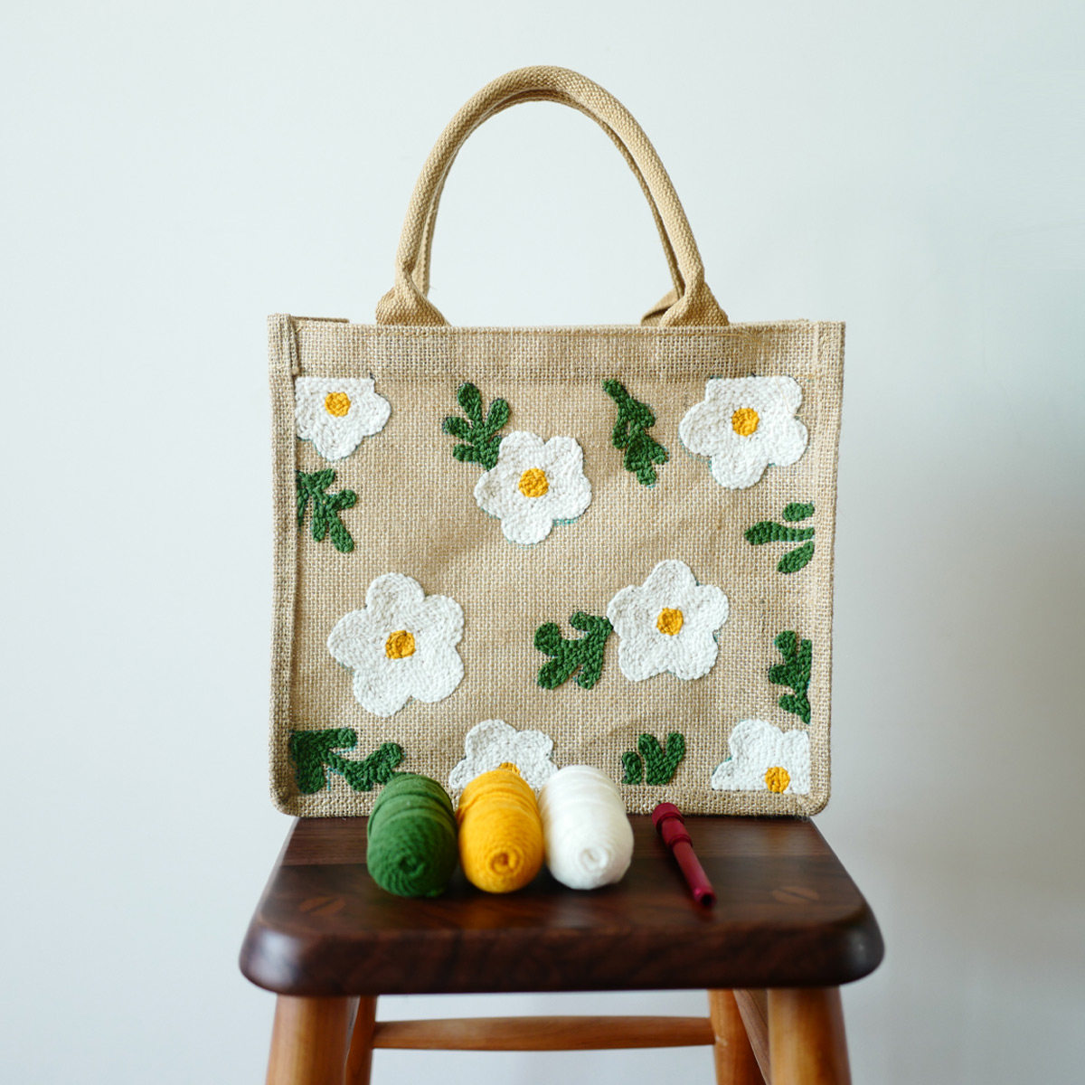 戳戳绣麻布袋diy材料包花花黄麻袋定制改造ins风环保黄麻手提袋