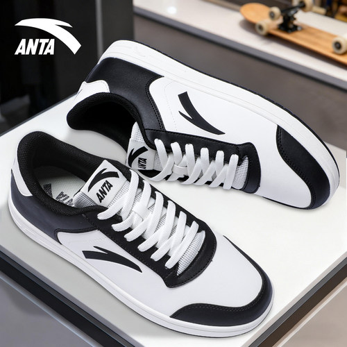 安踏男鞋黑白板鞋百搭小白鞋