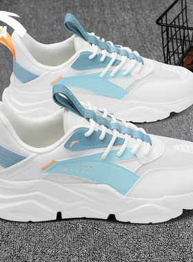 安踏男鞋官网旗舰跑步鞋冬季2025新款网面透气蓝色厚底百搭运动鞋