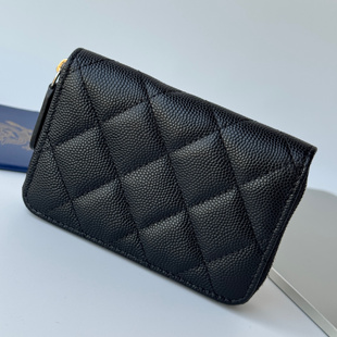 【皮先生专属】女士鱼子酱牛皮菱格拉链零钱包卡包 可可小姐