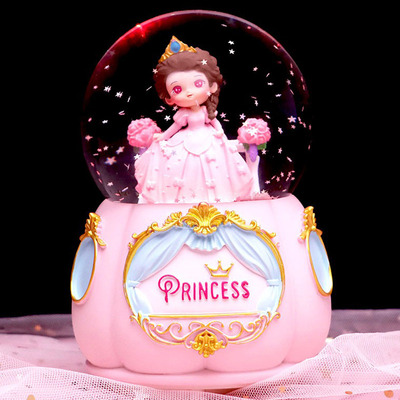 爱莎公主城堡水晶球女孩音乐盒可旋转发光八音盒儿童毕业生日礼物