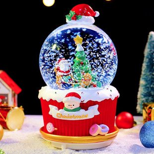 圣诞节平安夜儿童装饰品礼物圣诞老人水晶球音乐盒发光飘雪八音盒