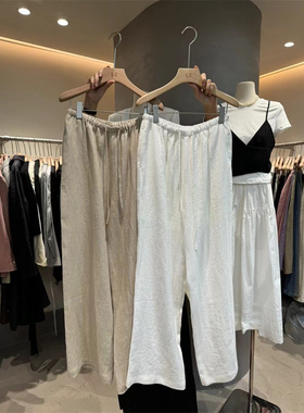 LAS CELULA2024夏季新款通勤气质显瘦百搭麻料休闲裤阔腿裤31421