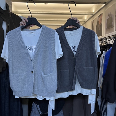 WEARELAB2025秋冬新款简约百搭V领双口袋排扣毛衣马甲开衫女1778