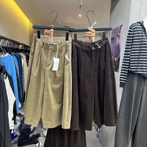 HXL56271秋冬2026新款高腰宽松百搭小个子显瘦灯芯绒中裤休闲裤女