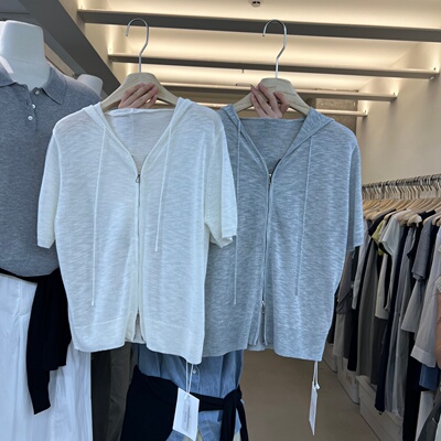 WEARELAB12226麻料连帽针织衫短袖上衣