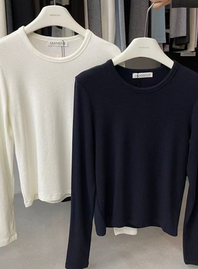 JASMINE2025冬季新款简约百搭圆领磨毛加厚后背贝壳扣打底衫3476