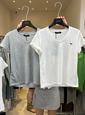 13C2026春夏新款基础款好版型V领刺绣小马百搭显瘦T恤短袖女0029