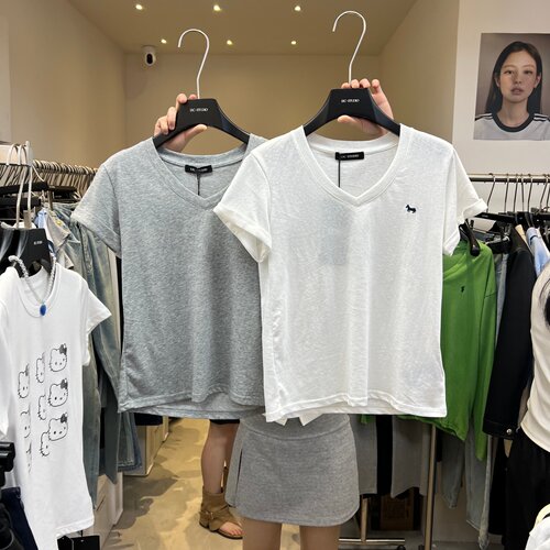 13C2026春夏新款基础款好版型V领刺绣小马百搭显瘦T恤短袖女0029