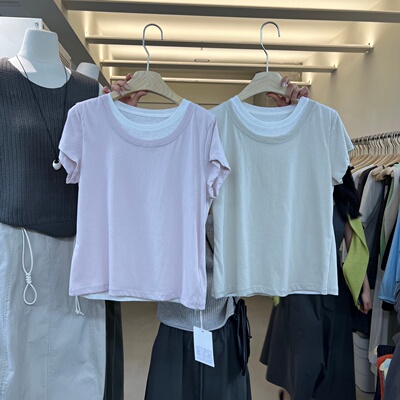 WEARELAB11881假两件T恤短袖女