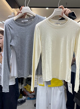 YUANXI2026早春新款百搭气质磨破领显瘦修身微透视T恤上衣277015