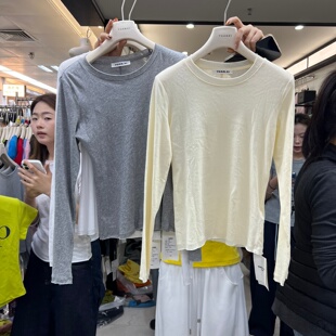 YUANXI2026早春新款百搭气质磨破领显瘦修身微透视T恤上衣277015