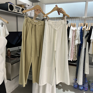 新款 长裤 气质高腰纯棉绑带西装 女阔腿裤 11619 休闲裤 OLIVE2024春季