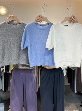 LAS CELULA十三行2024早秋新款圆领休闲短袖针织衫女宽松短款上衣