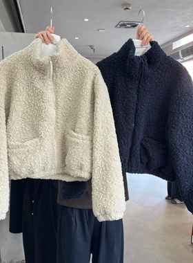 XHM2025冬季新款休闲宽松百搭短款立领保暖夹棉毛毛外套棉服7565