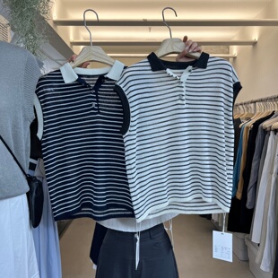 WEARELAB11657POLO领条纹麻料马甲上衣