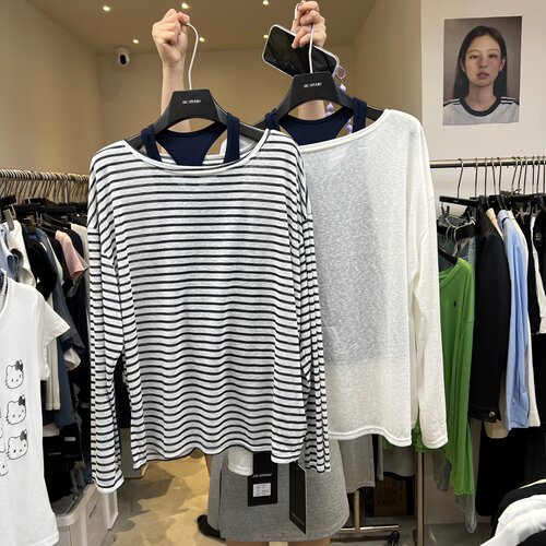 13C2026春季新款韩代松弛感穿搭宽松百搭条纹T恤女两件套上衣2580