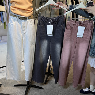 HELLO2024春季新款高腰宽松百搭复古做旧牛仔裤女阔腿裤长裤6146