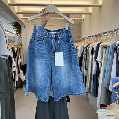 WEARELAB25018复古洗水牛仔裤休闲五分裤中裤女