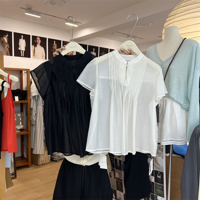 多巴胺娃娃衫女夏盘扣纯色复古