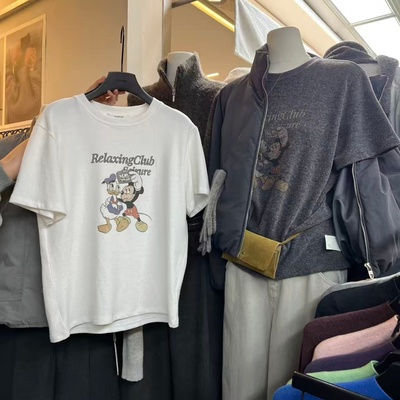 WEARELAB2025秋冬新款宽松百搭减龄卡通磨毛短袖T恤女打底衫1955