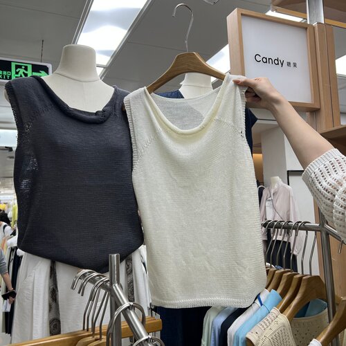 Candy2026夏季新款荡领冰爽麻感背心上衣女6019