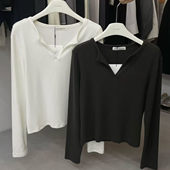 T恤打底衫 JASMINE2025秋冬新款 简约百搭纯色V领加厚磨毛长袖 3454