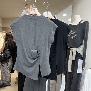 RSamba十三行2025秋新款通勤简约纯色半高领掐腰显瘦T恤打底衫677