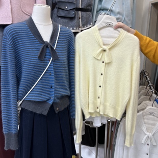 TW十三行2025年秋冬通勤小众绑带设计感浣熊毛毛衣开衫 外套女7082