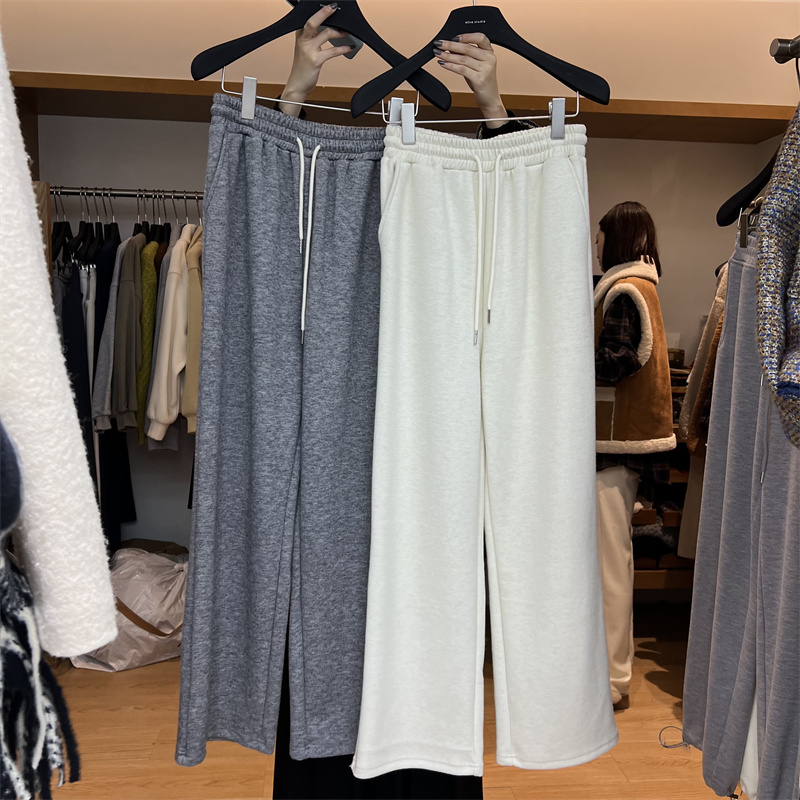 加厚阔腿裤休闲裤松紧系带长裤