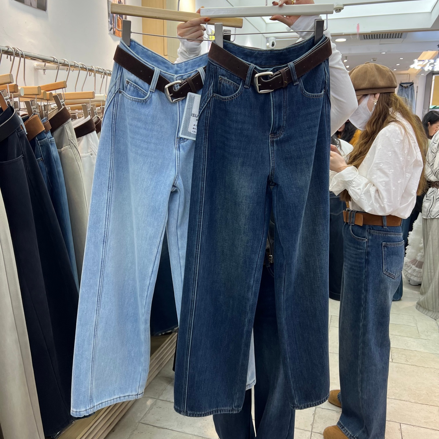 恒木子3832十三行2025冬季新款复合绒牛仔裤长裤女