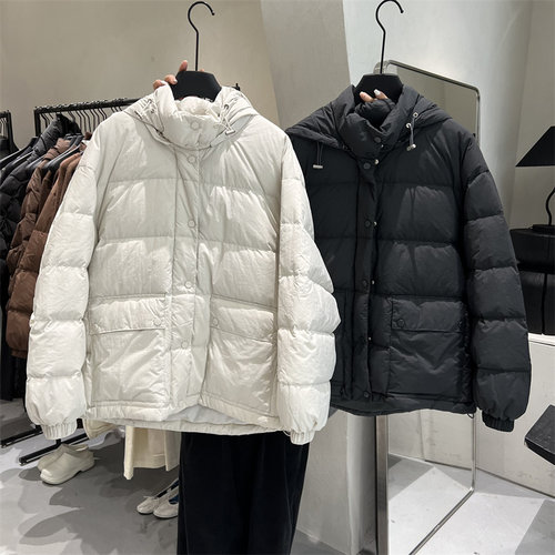 简约宽松连帽90%白鸭绒羽绒服