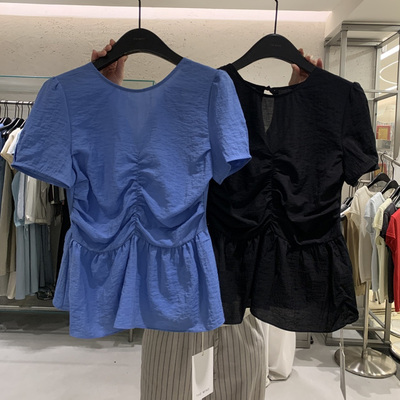 THE MIND2025夏季通勤简约压褶收腰设计感系带上衣天丝衬衫00035