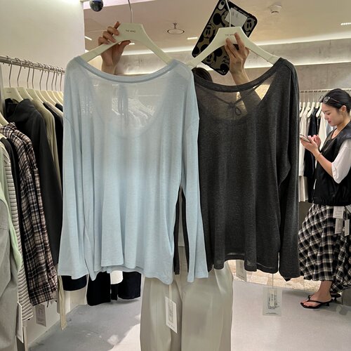 THEMIND2026春季新款简约百搭小众设计后背系带麻料针织上衣6076