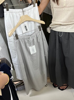 WEARELAB12307夏季2026新款松紧腰系带中长款带口袋工装a字半身裙