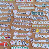 卡通分割线手账贴纸装 素简笔画素材儿童成长相册手抄报贴画 饰元