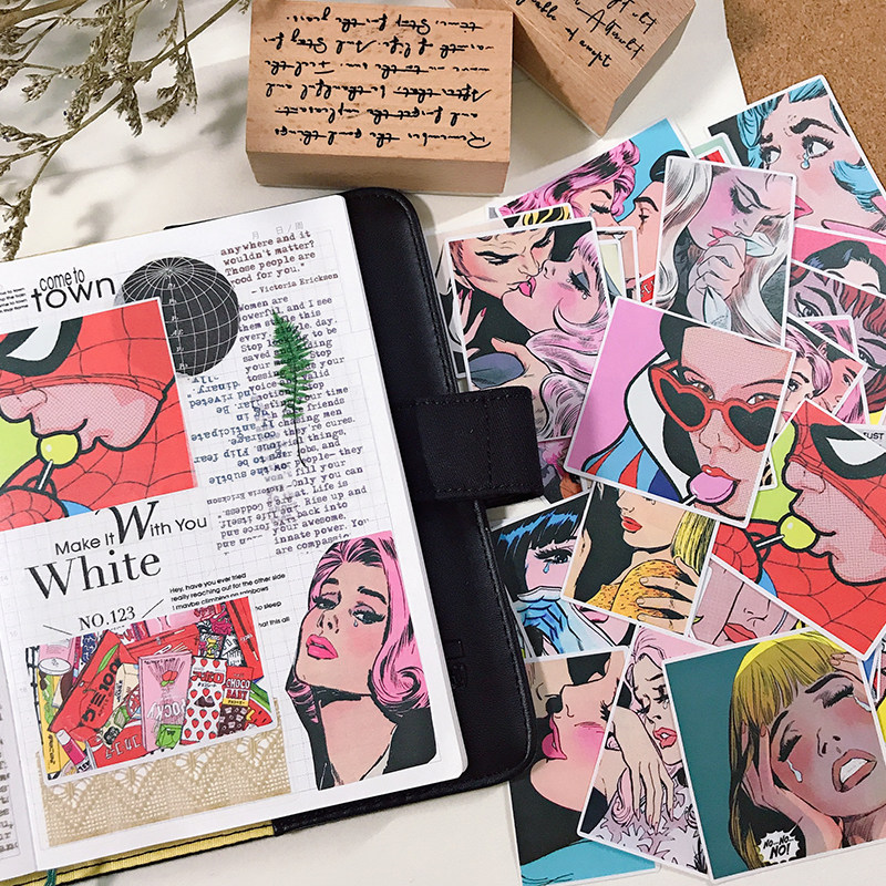 洛洛家欧美波普风复古手帐贴纸爱哭的小姐姐少女人物相册装饰贴画