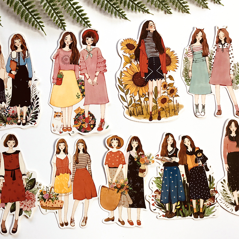 手帐相册贴纸diy素材双生花女孩手账人物闺蜜贴纸手账工具tn hobo