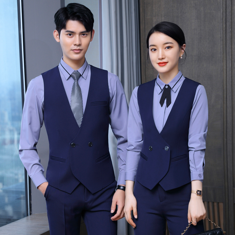 酒店前台工作装秋冬男女同款马甲套装西餐厅酒吧影院服务员工作服