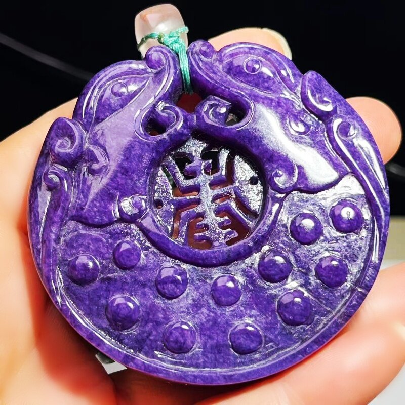 天然紫龙晶雕刻件古龙圆牌把玩摆件挂件男女贵重礼物礼品无优化3