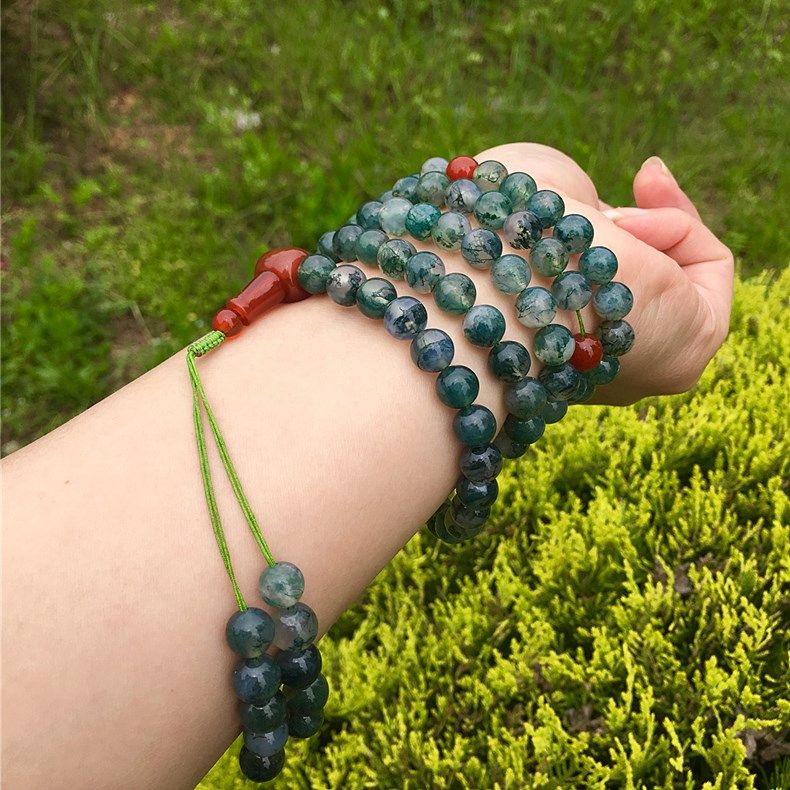 天然绿水草玛瑙108颗佛珠念珠手链毛衣项链男女情侣款礼物礼品