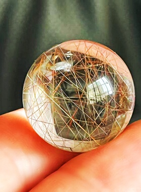纯天然金发晶钛晶单珠圆球无打孔水晶吊坠手链配珠配件一物一图97