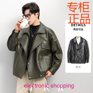 SLP同源泡皮秋冬新款机车皮衣男真皮夹克翻领宽松廓版绵羊皮外套