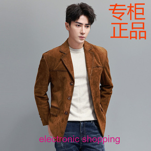进口反绒绵羊皮真皮皮衣男士复古皮夹克2025秋季新款西装潮流外套